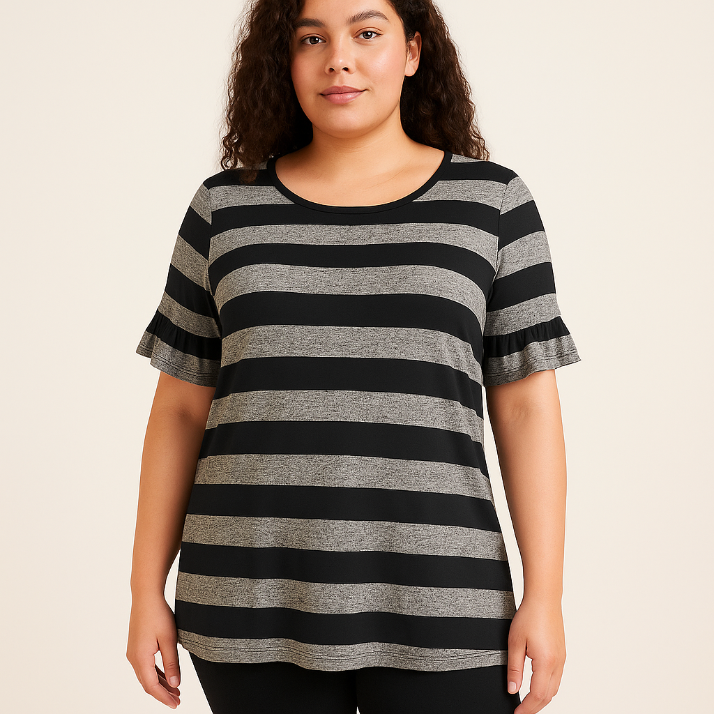 Loft Gray/Black Stripe Top - Size Small - Margaret’s Fine Consignment
