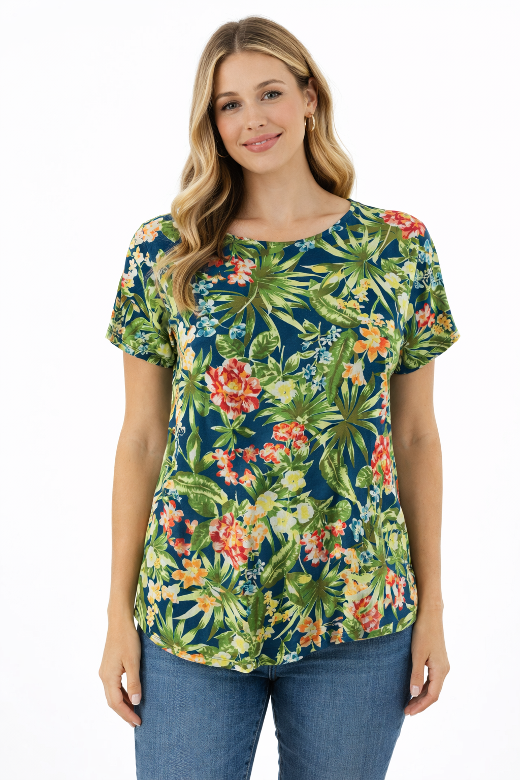 J Jill - Blue/Green/Orange Floral Pre-Owned Ladies Casual Top - Size Small