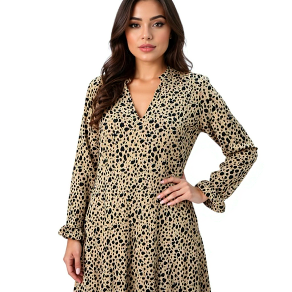 Gap Tan/Black Animal Print Ladies Pre-Owned Dress - Size Medium