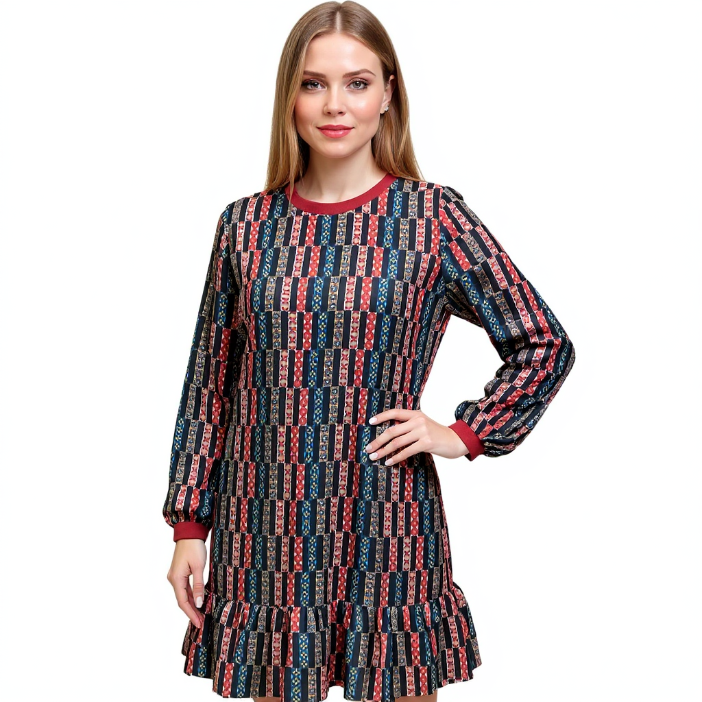 Joy Joy Black/Rust Print Pre-Owned Ladies New with Tags Dress - Size Small