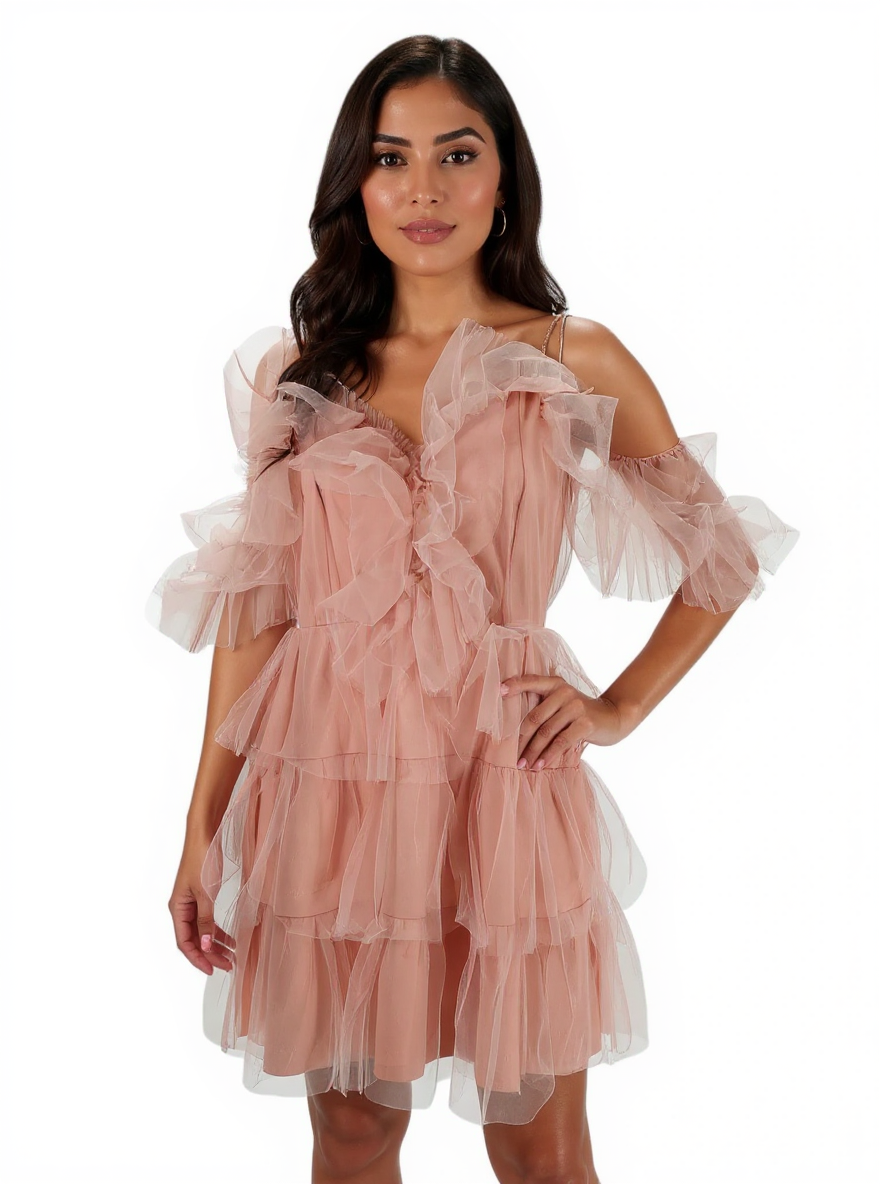 Simplee Pink Solid Pre-Owned Ladies Dress - Size Large