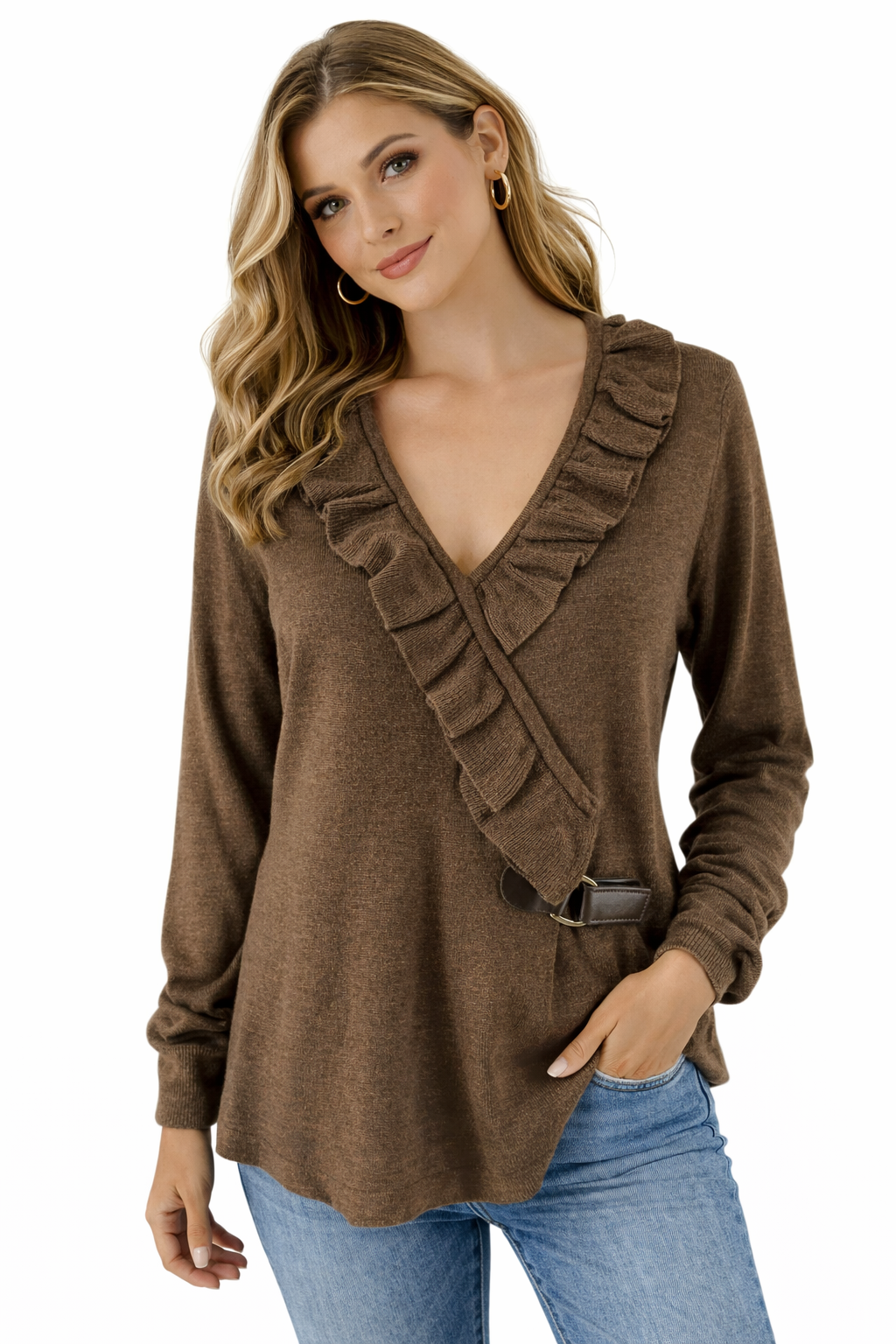 Suzie in the City - Brown Solid Pre-Owned Ladies Casual Top - Size L