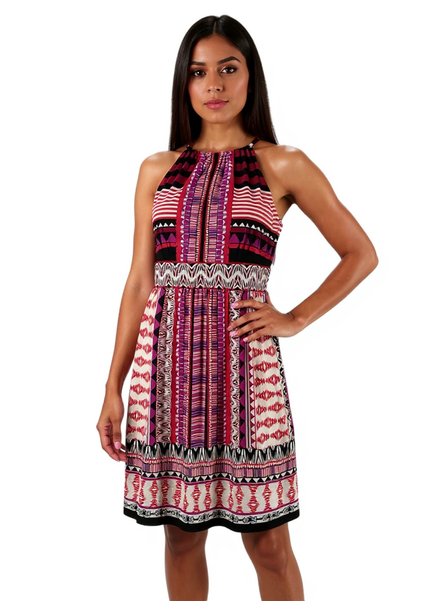 Roz & Ali Pink/Tan/Black Print Pre-Owned Ladies Dress - Size 8