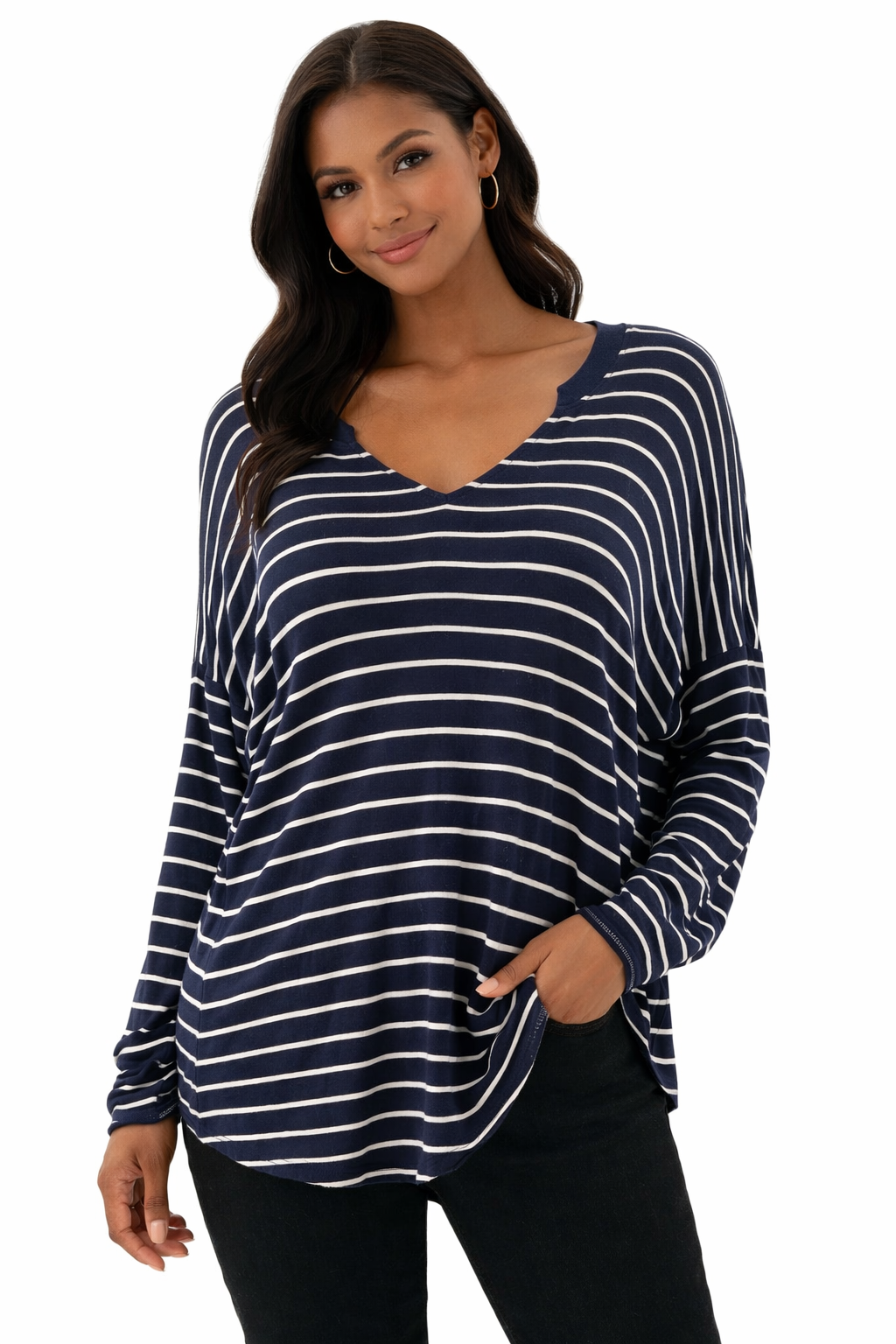 Cabi - Navy/White Stripe Pre-Owned Ladies Casual Top - Size Small