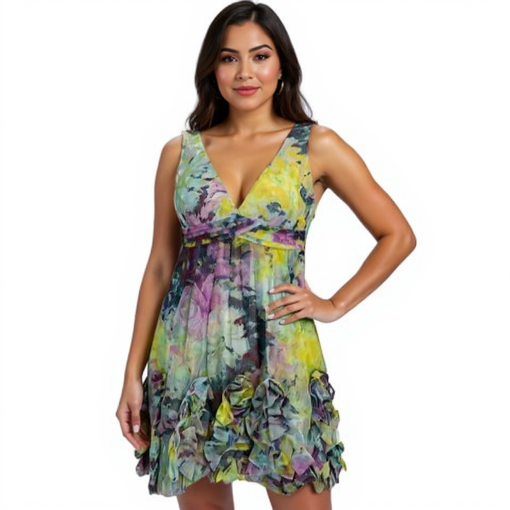 BCBG Blue/Yellow/Purple Floral Pre-Owned Ladies Dress - Size 2