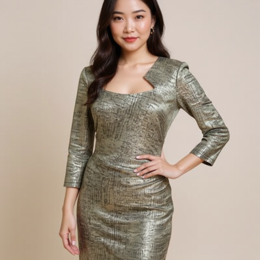 Connected Apparel Gold Shimmer Pre-Owned Ladies Dress - Size 8