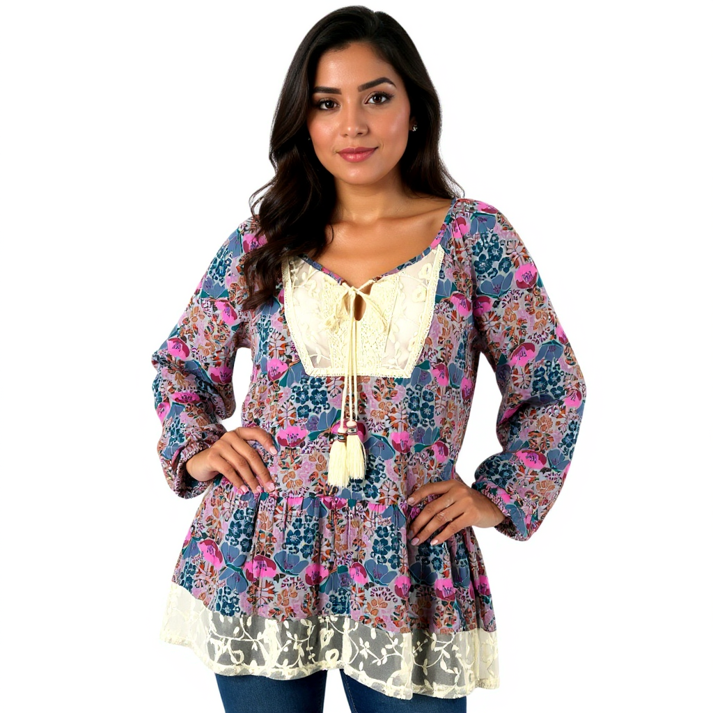 Matilda Jane Blue/Multi Floral Pre-Owned Ladies New with Tags Top - Size Medium