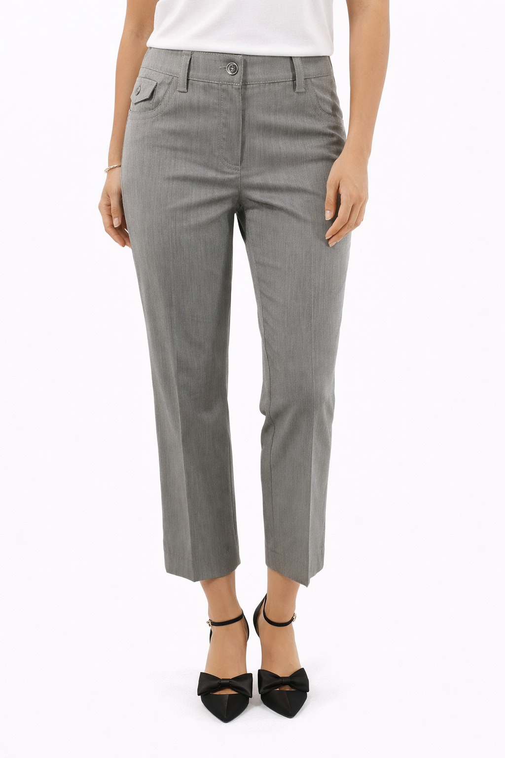 Perse Gray solid bootcut trousers, mid-rise, size 4, pre-owned ladies' career pants displayed on a neutral background.