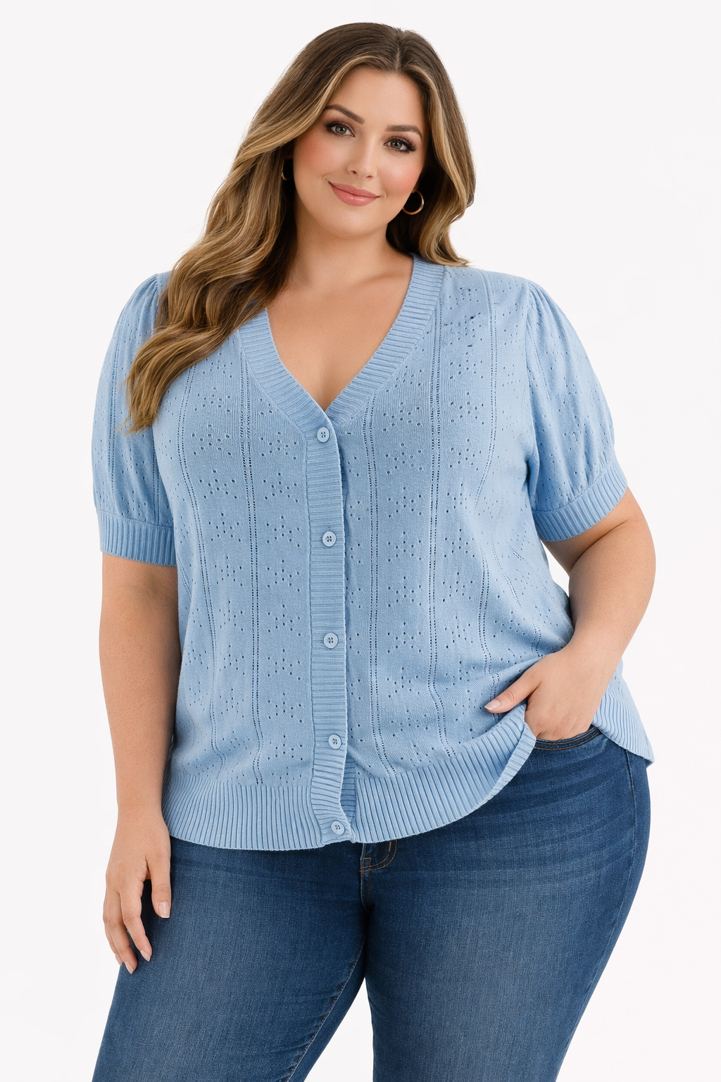 Grace Karin Sky Blue Solid Pre-Owned Ladies Casual Top - Size 2XL