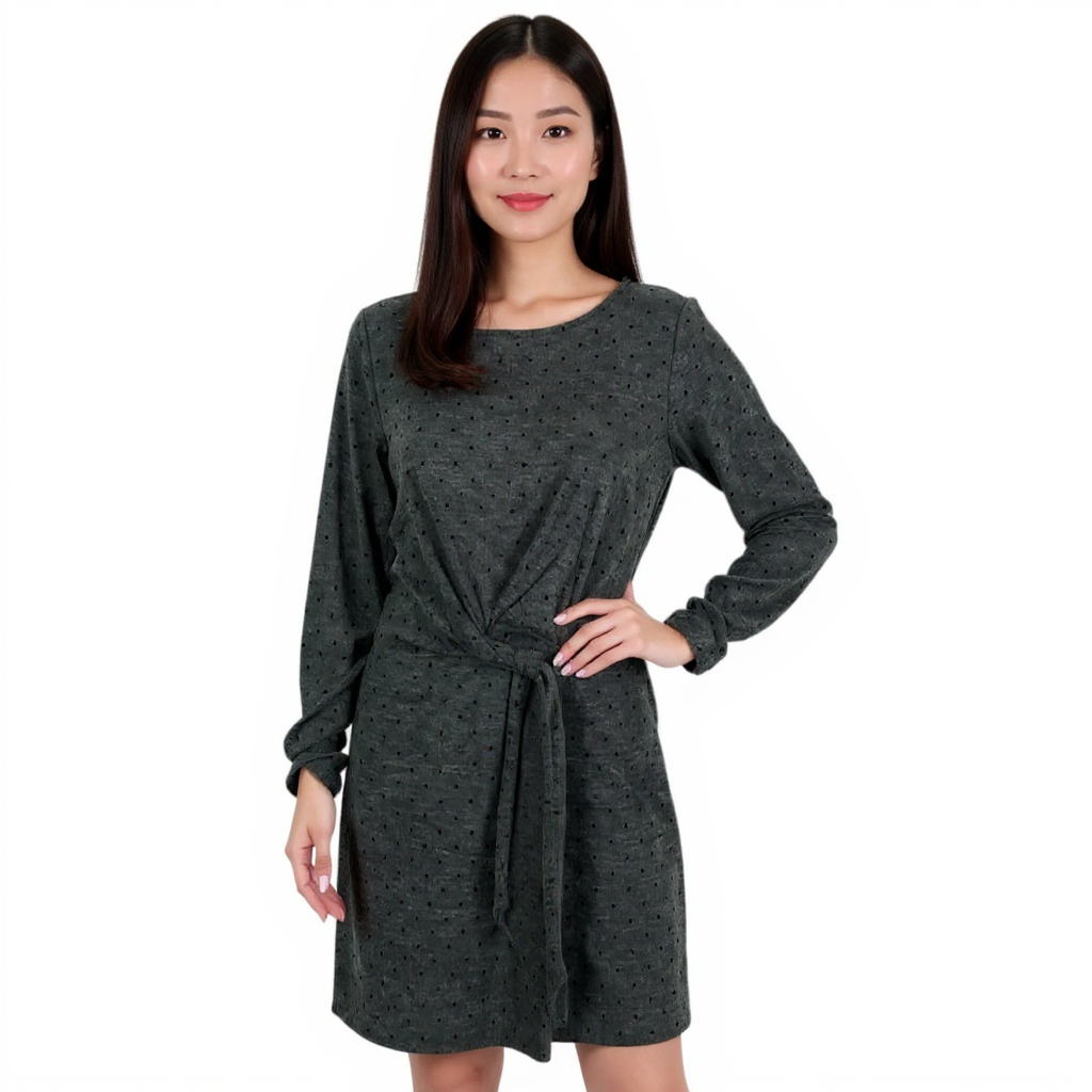 Loft Gray/Black Polka Dot Ladies Pre-Owned Dress - Size Medium