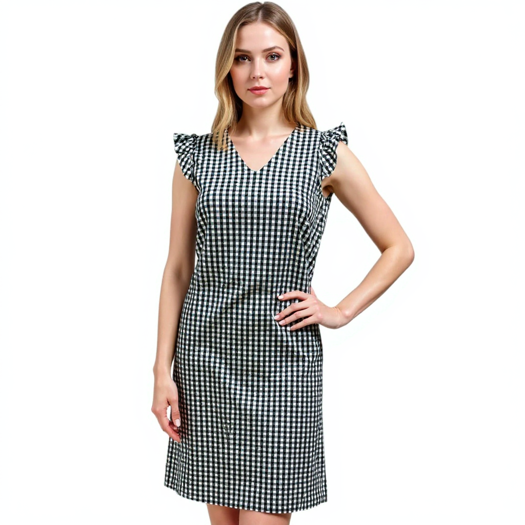 J Mclaughlin Navy/White Checkered Ladies Pre-Owned Dress - Size 6