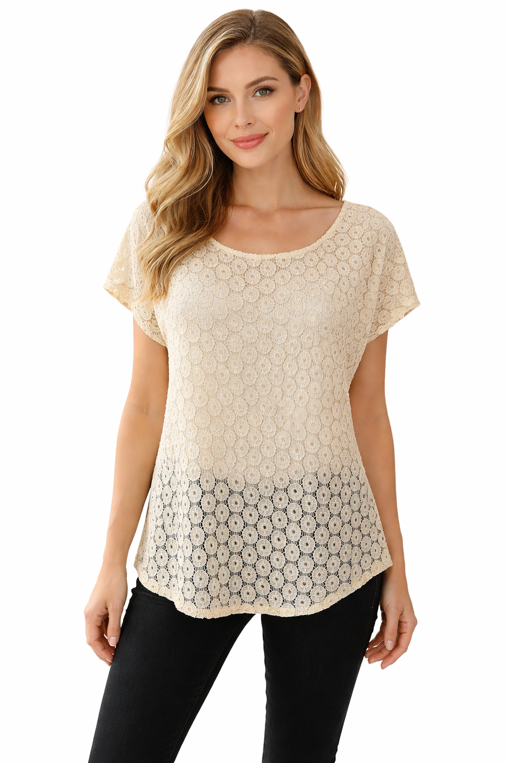 Bobeau - Cream Lace Pre-Owned Ladies Casual Top - Size Large