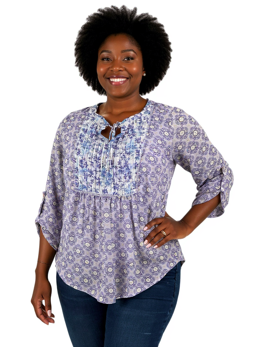 CJ Banks Purple/Blue/Yellow Floral Pre-Owned Ladies Top- Size 1X
