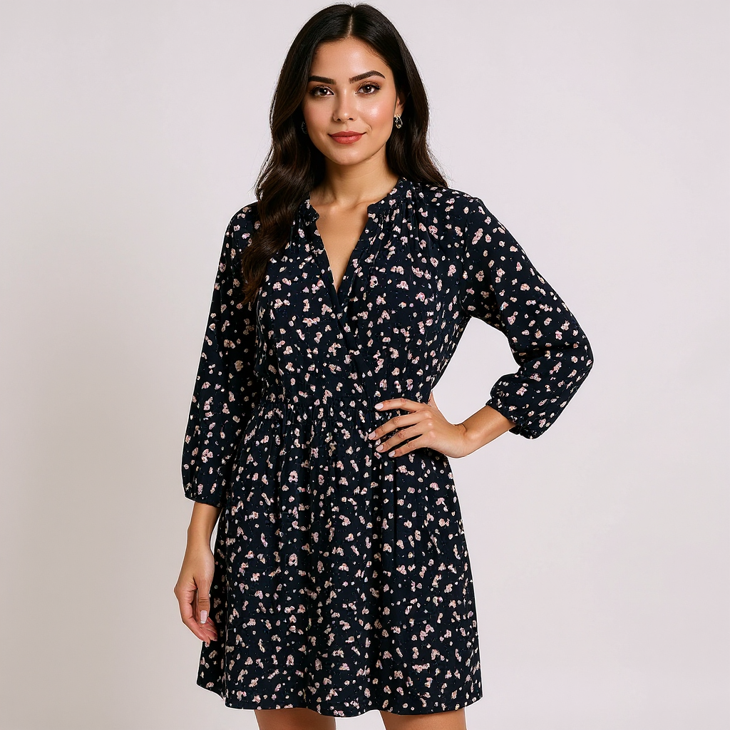 Collective Concepts Navy/Pink Floral Pre-Owned Ladies Dress - Size Petite XL