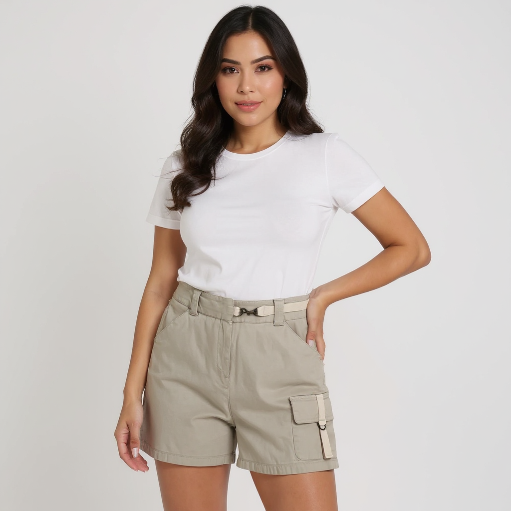 Larry Levine Khaki Cargo Pre-Owned Ladies Shorts - Size 8