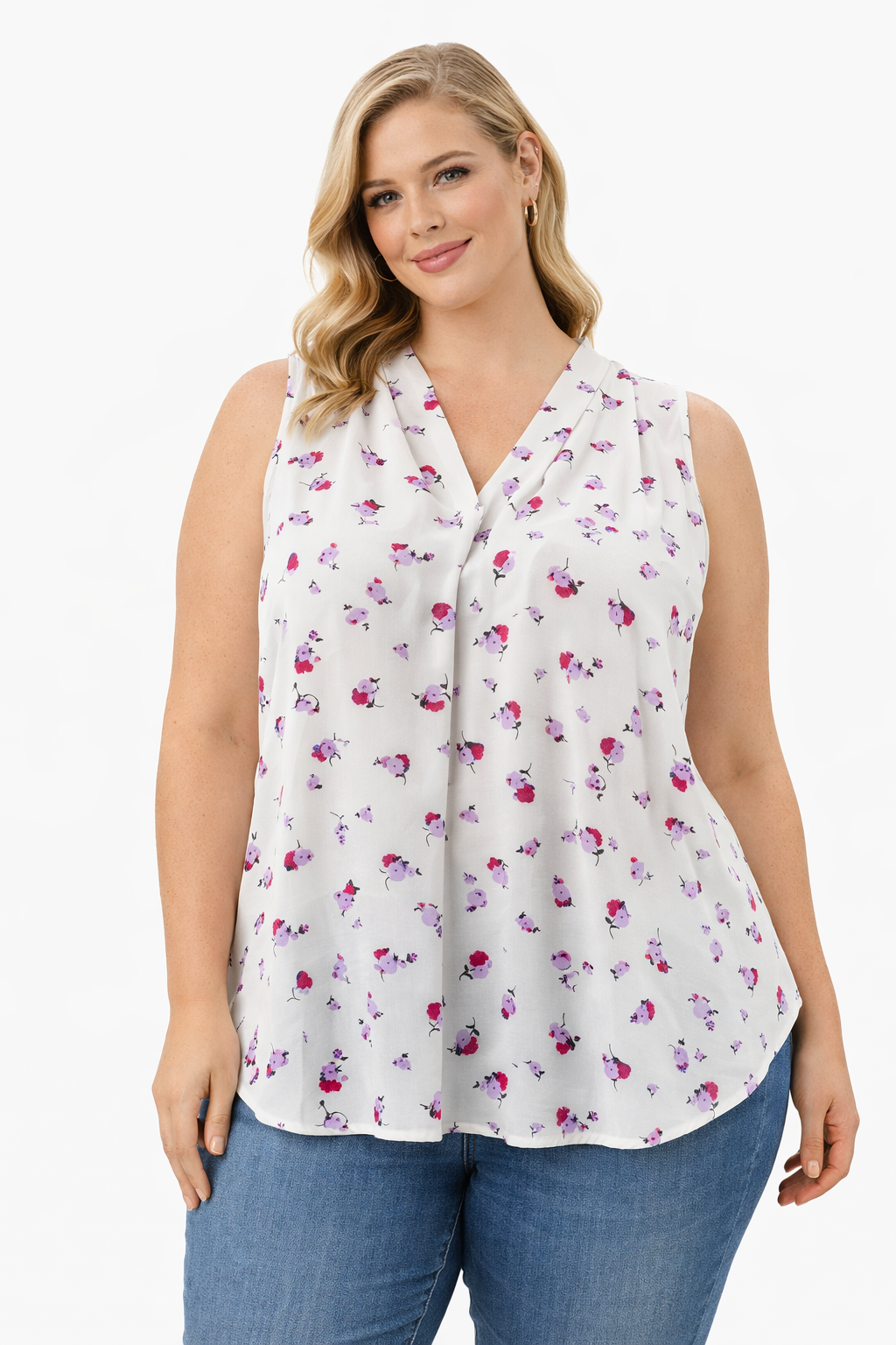 bar 111 White/Pink/Purple Floral Pre-Owned Ladies Sleeveless Top - Size 2X