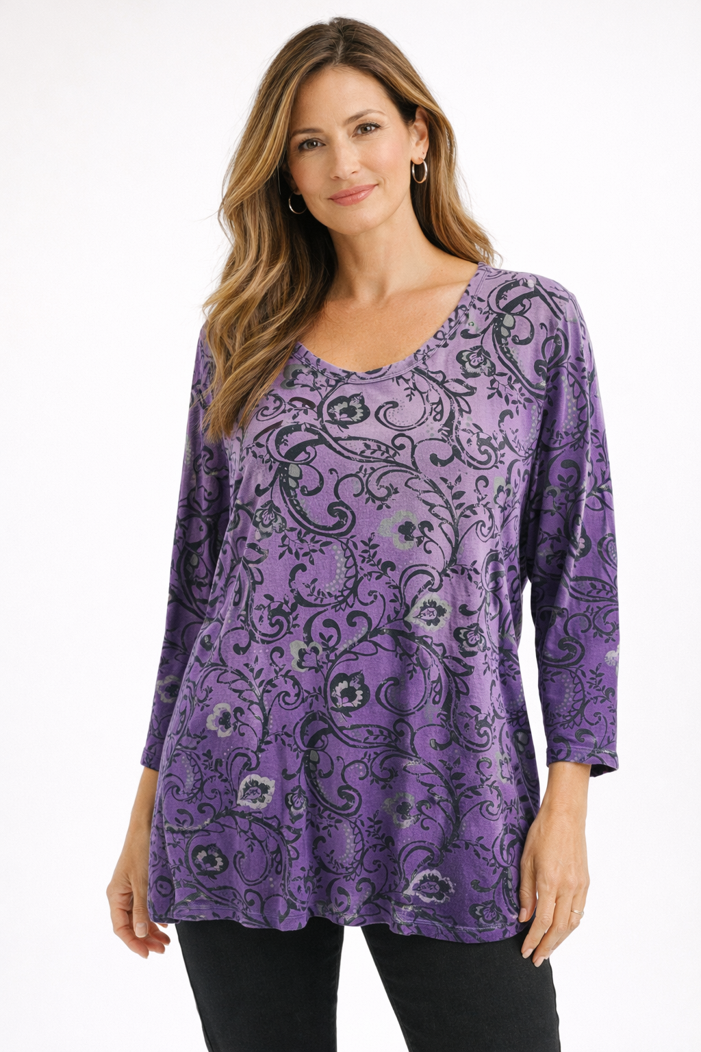 Style & Co -  Purple Floral Pre-Owned Ladies Casual Top - Size XL