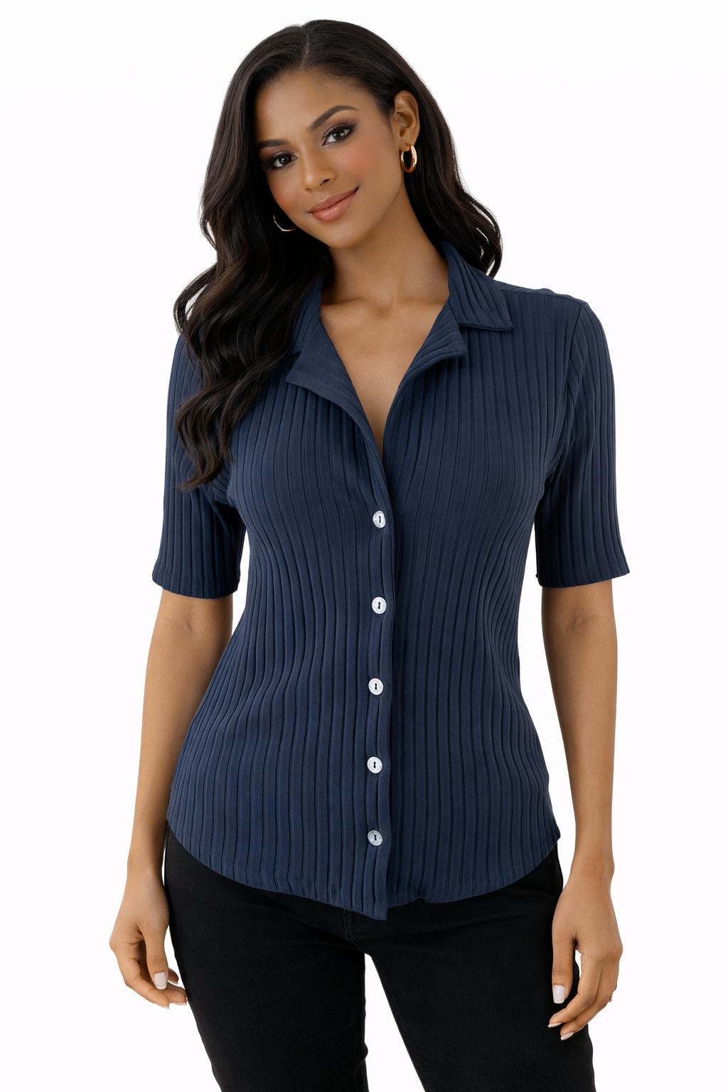 Banana Republic - Navy Stripe Pre-Owned Ladies Casual Top - Size Small