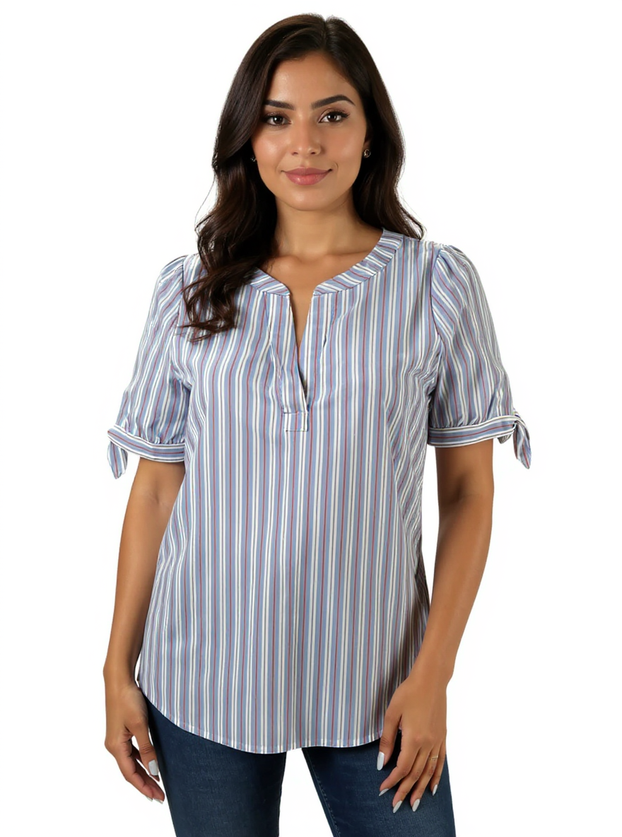 Talbots White/Blue/Red Stripe Pre-Owned Ladies Top - Size Small Petite