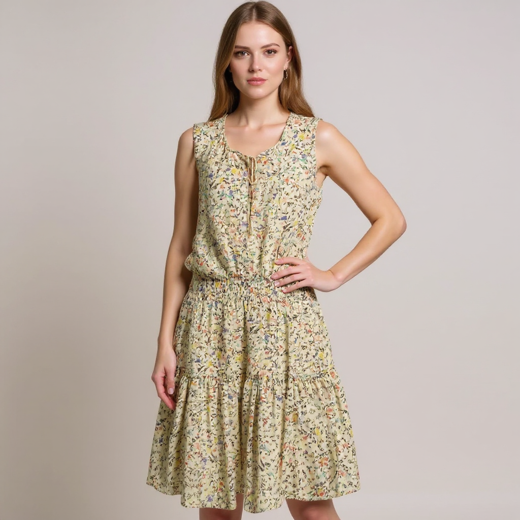 Lauren Cream Floral Pre-Owned Ladies Dress - Size 10