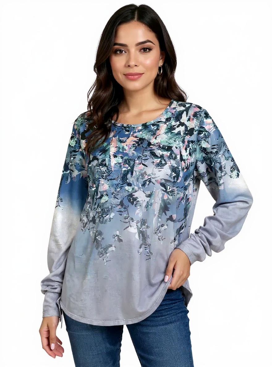 Christopher & Banks Blue/Purple Floral Pre-Owned Top -  Size Large
