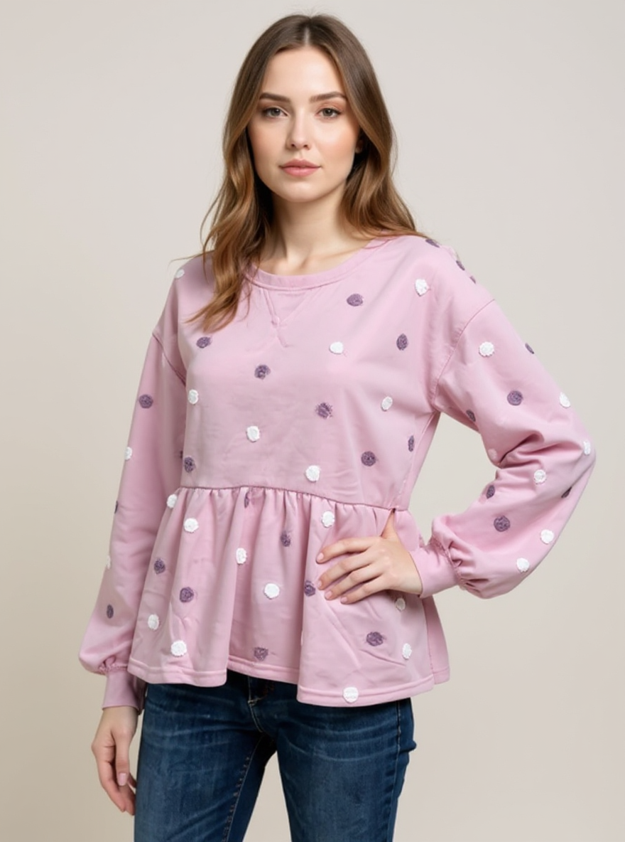Blu Pepper Pink Polka Dot Ladies Pre-Owned Top - Size Small