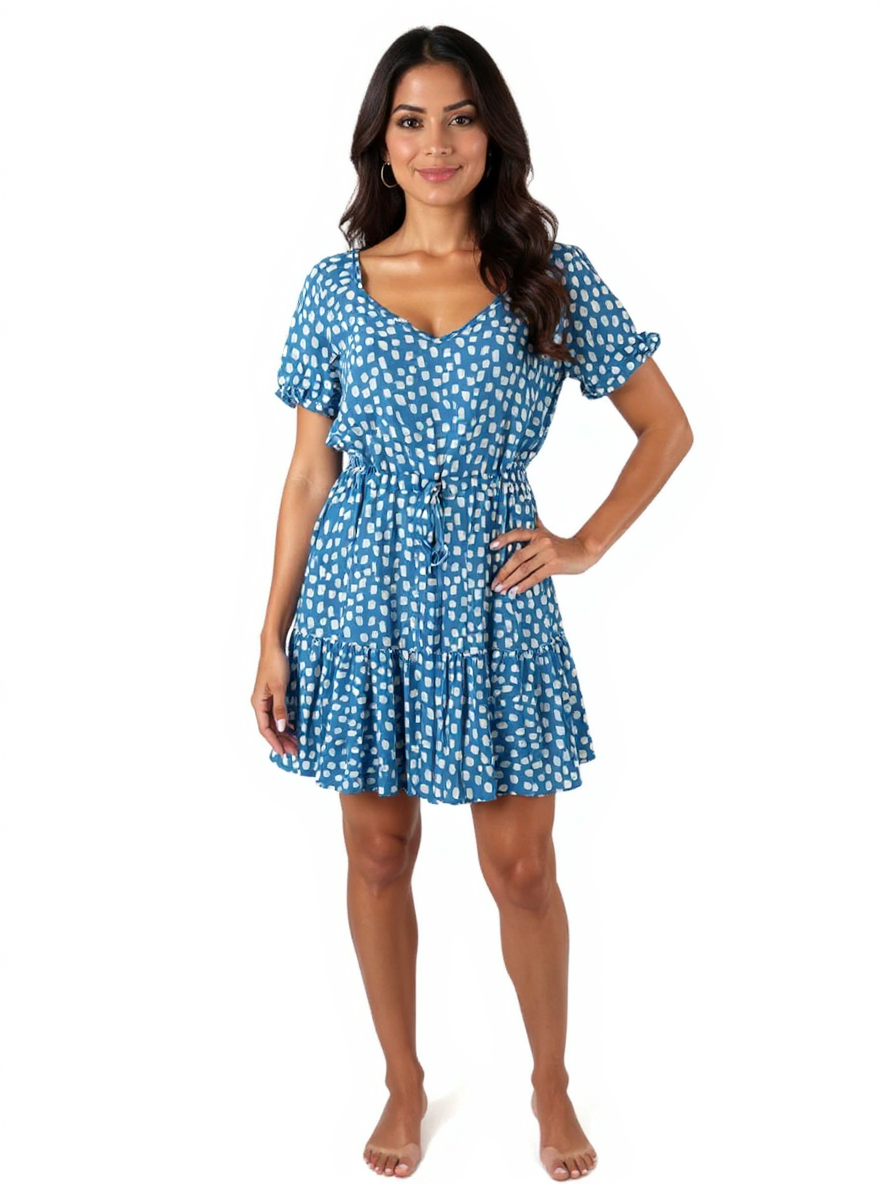 Fresha Light Blue/White Print Pre-Owned Ladies Dress - Size Small