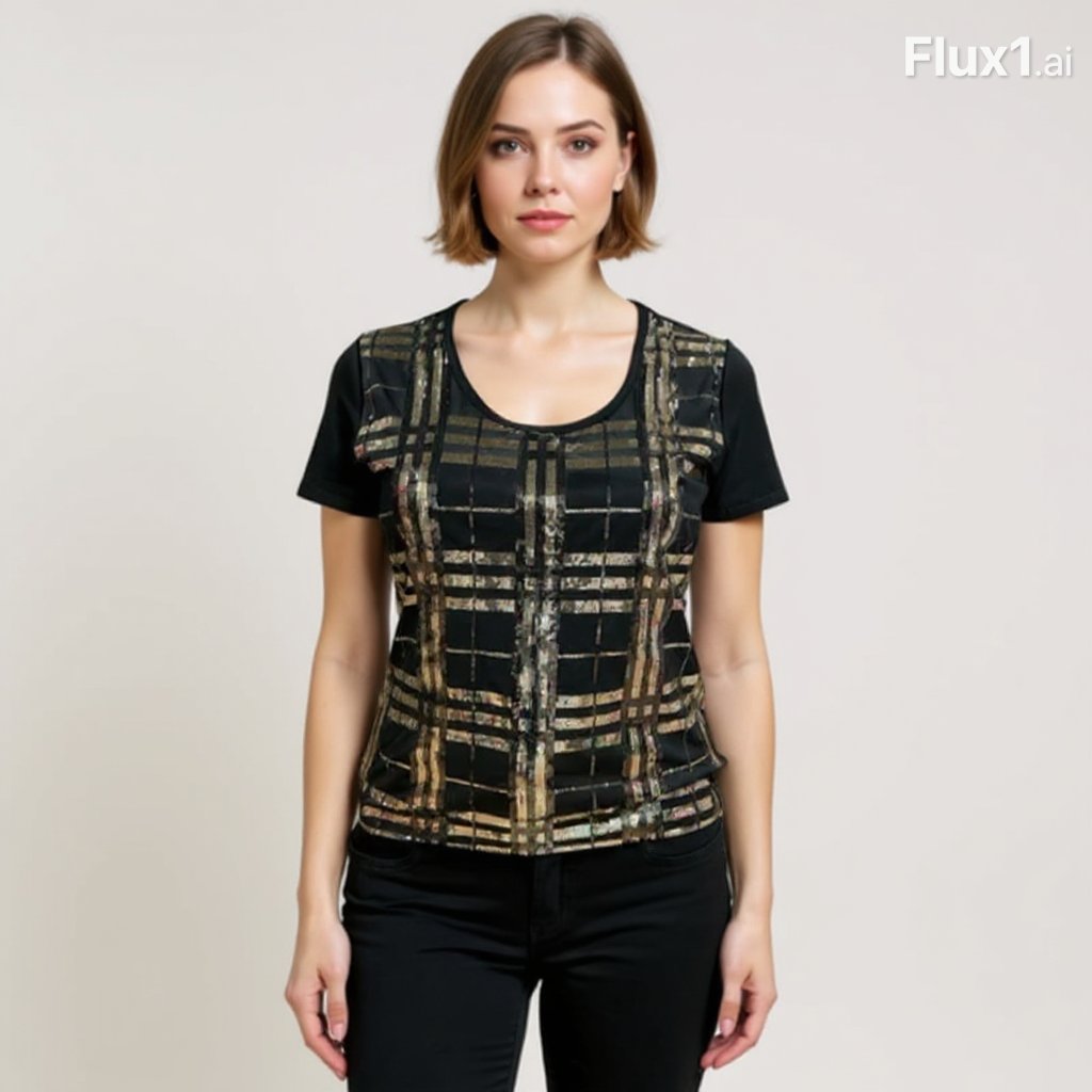 Ellen Tracy Black/Gold Sequins Pre-Owned Ladies Top - Size XL