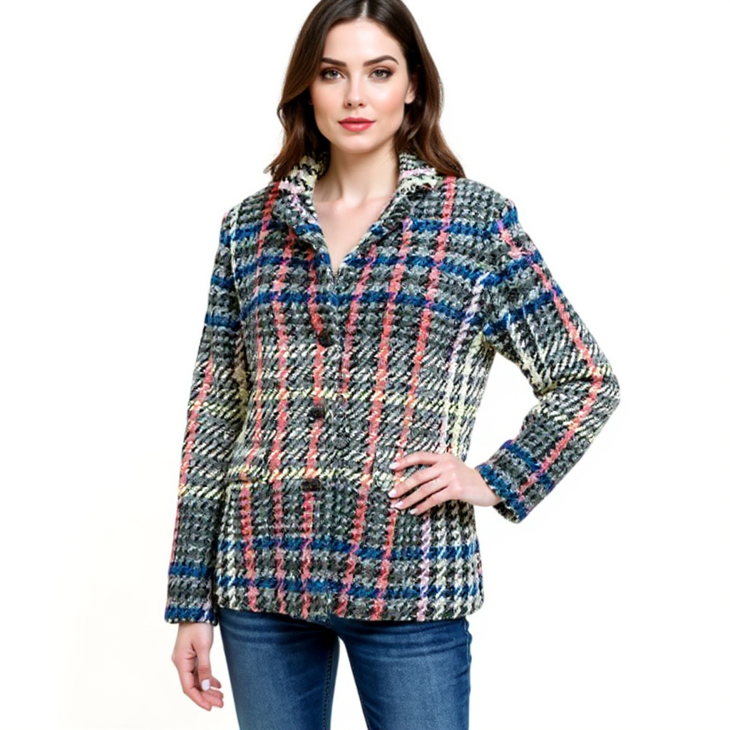 Etcetera Red/Blue/Cream Tweed Pre-Owned Ladies Jacket - Size 8