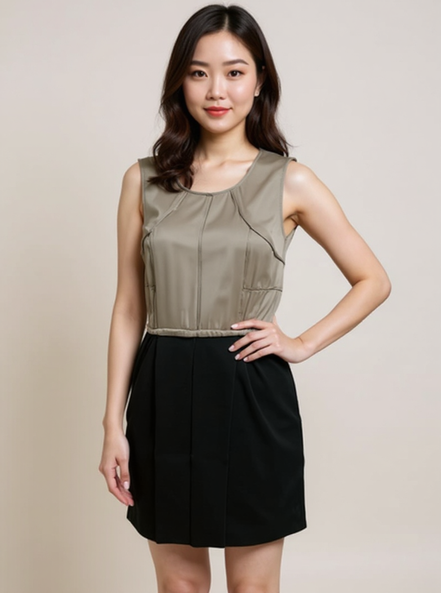Line & Dot Taupe/Black Ladies Pre-Owned Dress - Size Small