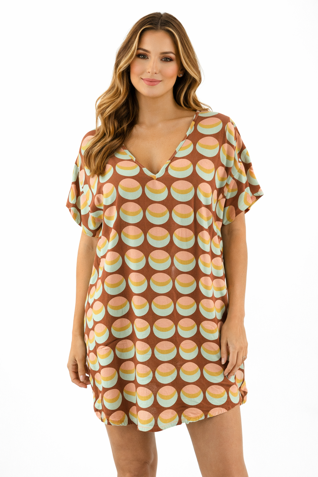 Becasa Rust/Multi Circles Print Pre-Owned Ladies Dress - Size XS