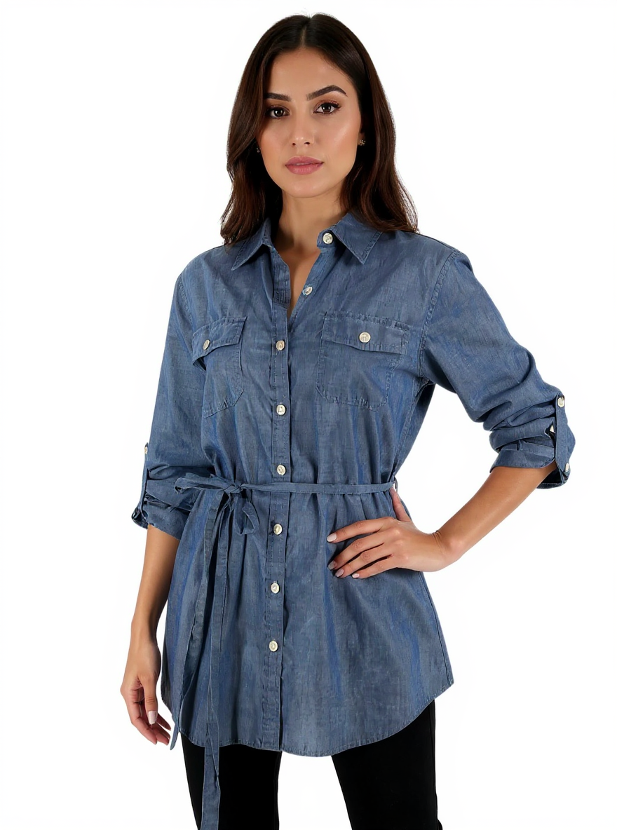 Van Heusen Chambray Pre-Owned Ladies Top - Size Medium