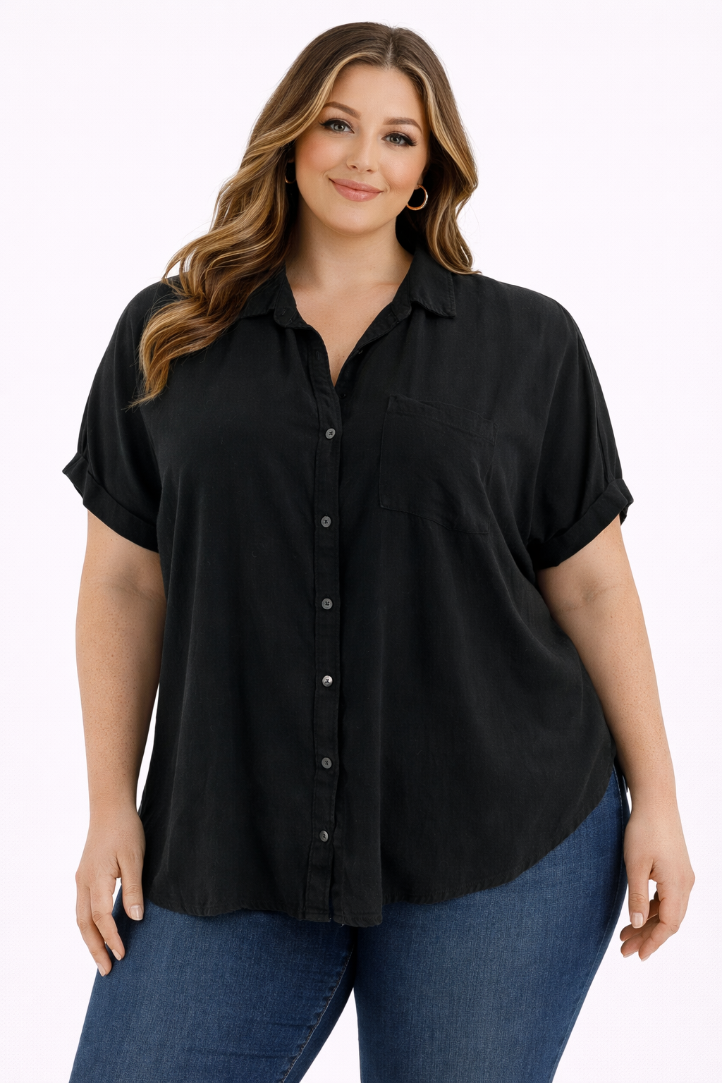 Rae Mode Black Solid Pre-Owned Ladies Short Sleeve Top - Size 3X