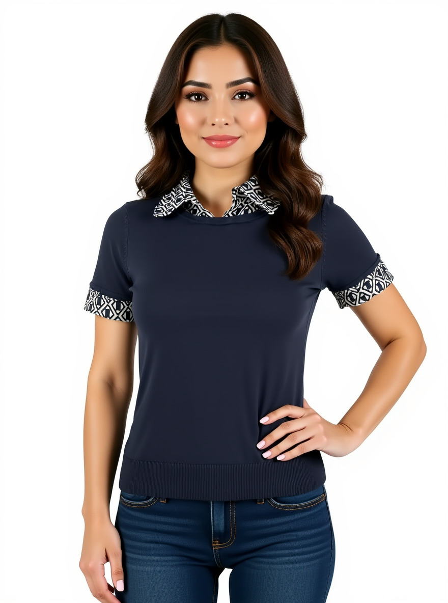 Ann Taylor Navy/White Print Pre-Owned Ladies New with Tags Top - Size XS Petite