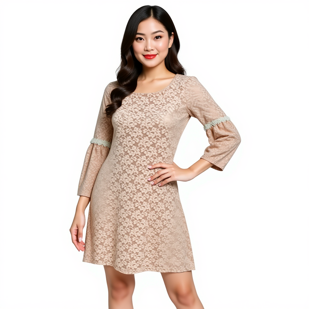 Basically Me Peach Lace Ladies Pre-Owned Dress - Size Small