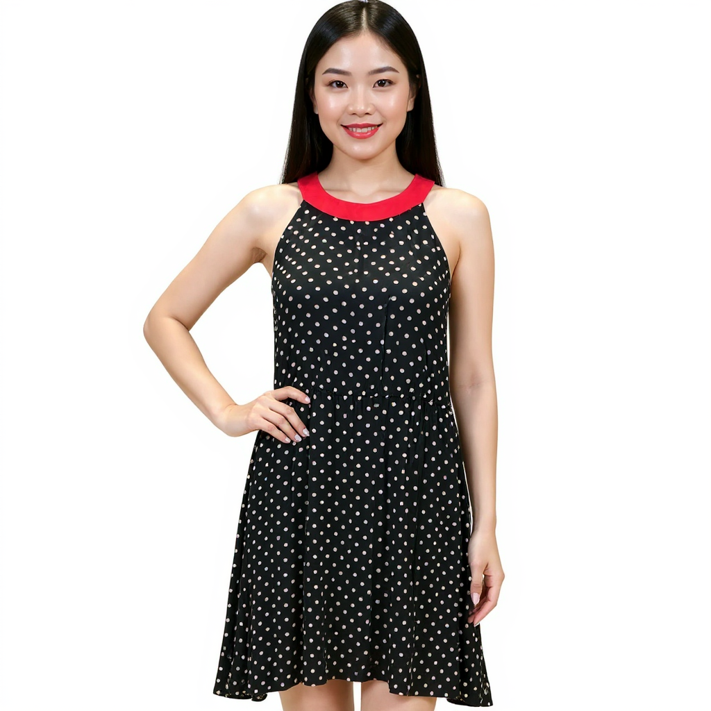 lilka Black/Taupe Polka Dot Pre-Owned Ladies Dress - Size XS