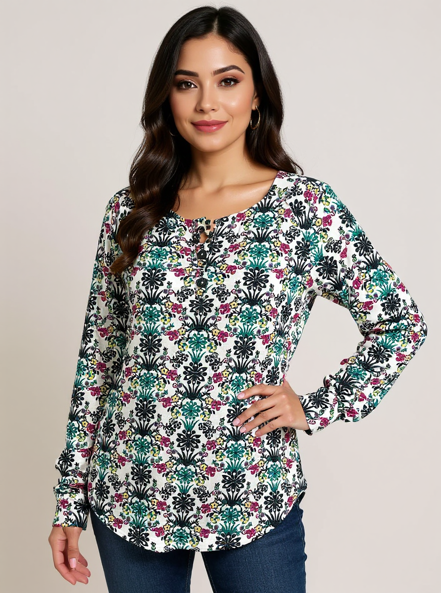 Talbots White/Multi Floral Pre-Owned Ladies Top - Size Large