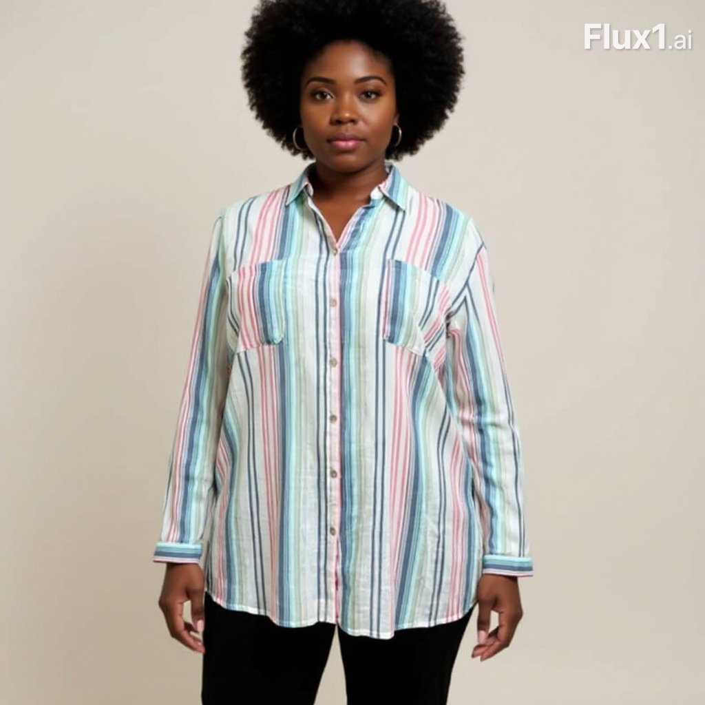 Chico's White/Blue/Pink Stripe Pre-Owned Ladies Top - Size XL