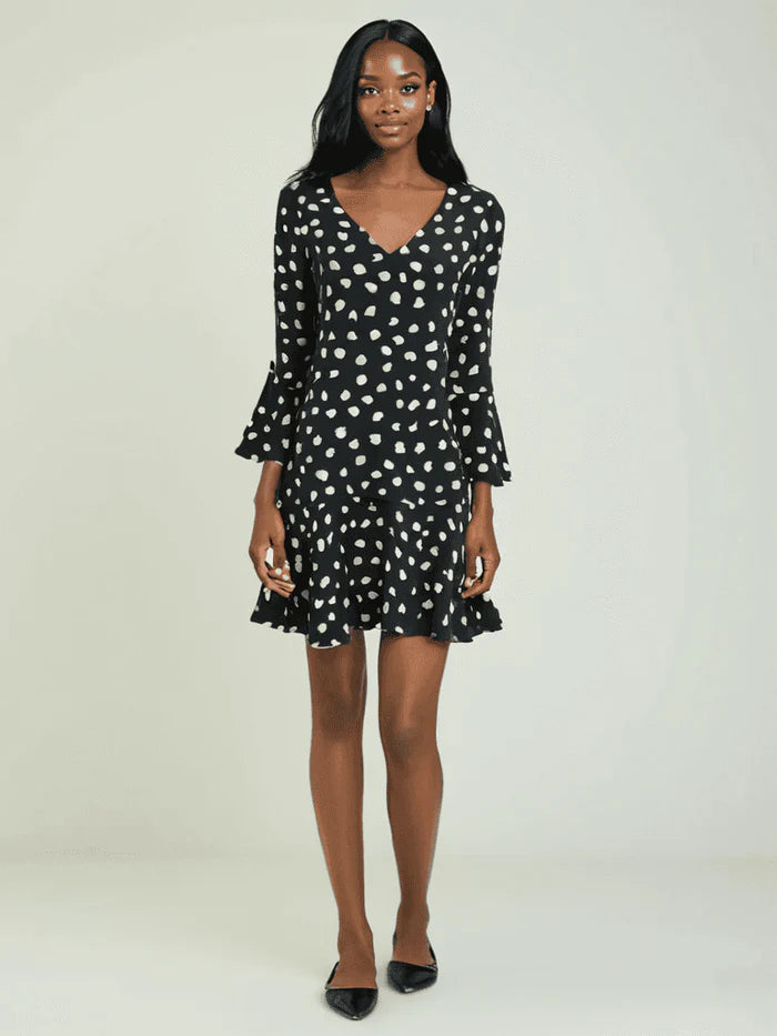 Julie Brown Black/Tan Print Pre-Owned Ladies Dress - Size 6