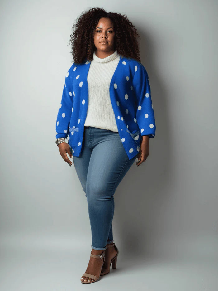 Foxcroft Blue/White Polka Dot Pre-Owned Ladies Shrug - Size Petite Large