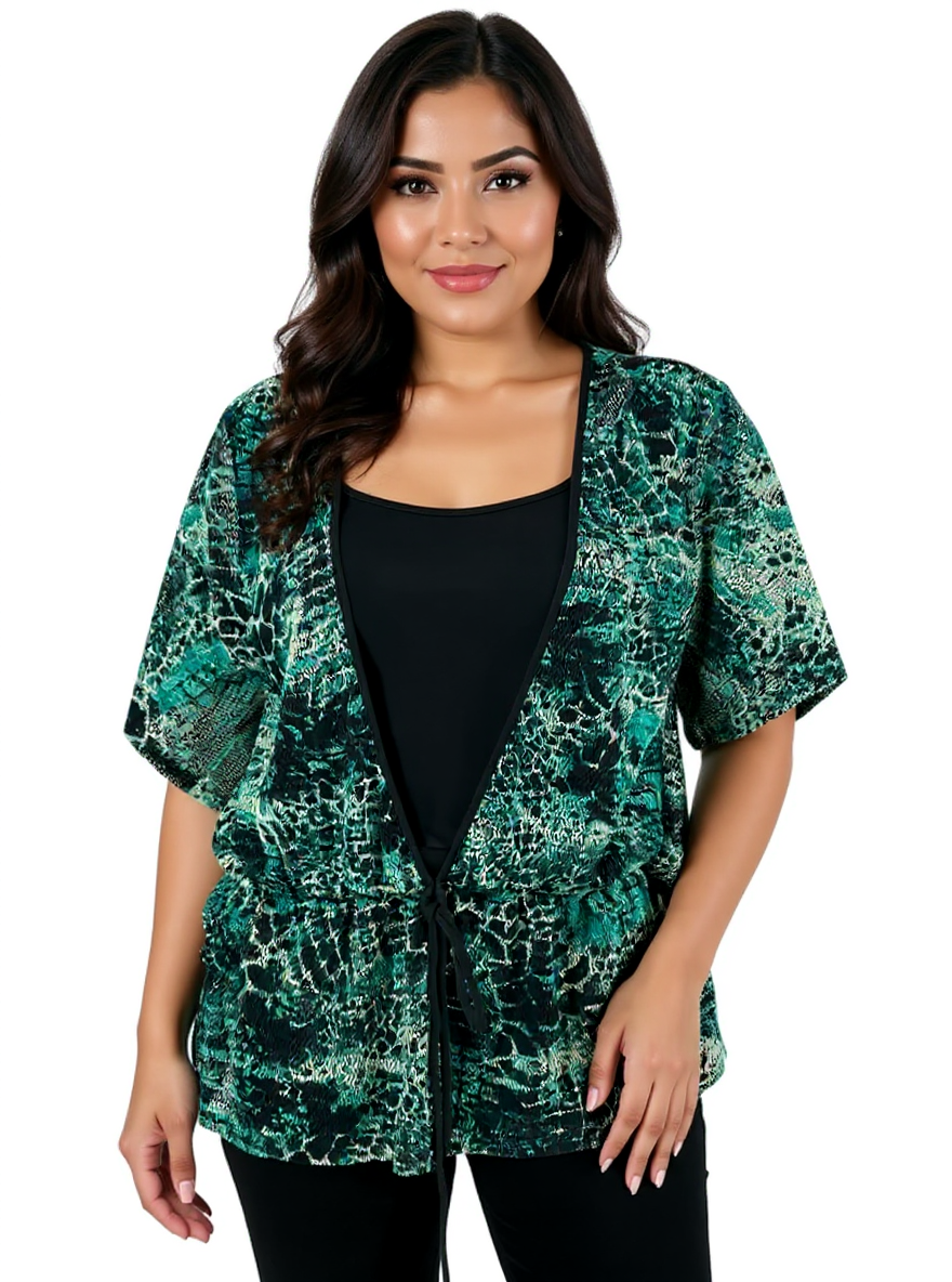 Sharagano Green/Black Print Pre-Owned Ladies Top - Size Large Petite