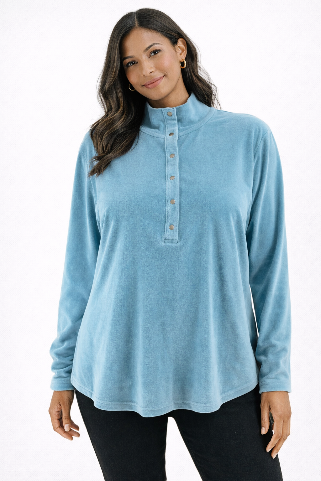 Talbots - Aqua Velour Solid Pre-Owned Ladies Casual Top - Size XL