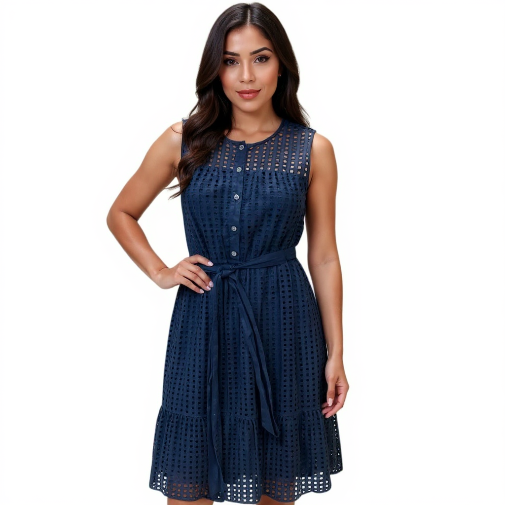 J Crew Navy Eyelet Pre-Owned Ladies Dress - Size 2