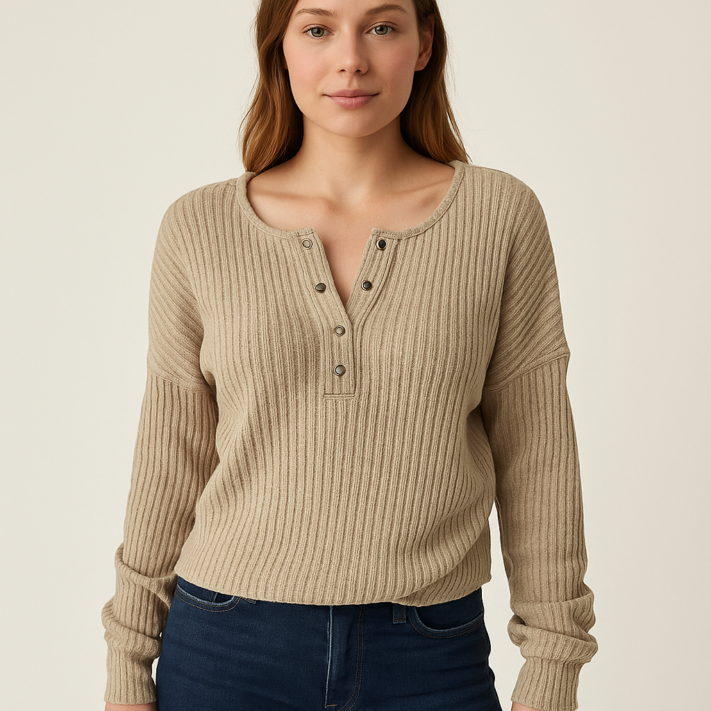 Pink Lily Beige Ribbed Top - Size Small - Margaret’s Fine Consignment