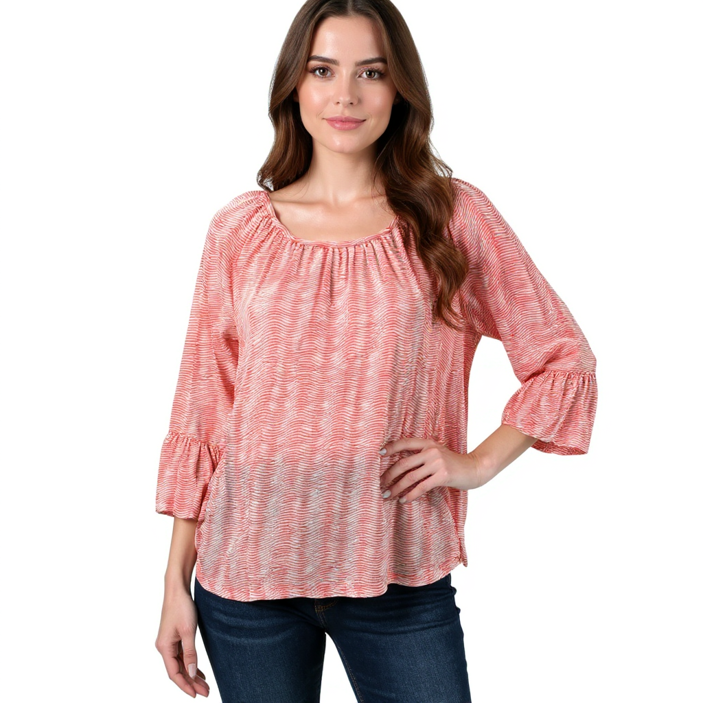 Michael Kors Pink/White Stripe Pre-Owned Ladies Top - Size Large