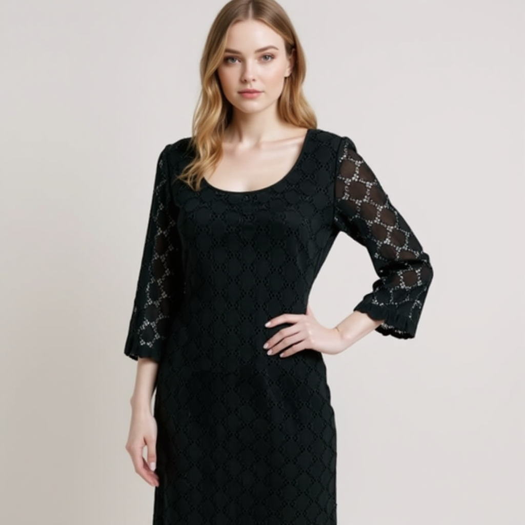 Ronni Nicole Black Eyelet Pre-Owned Ladies Dress - Size 12