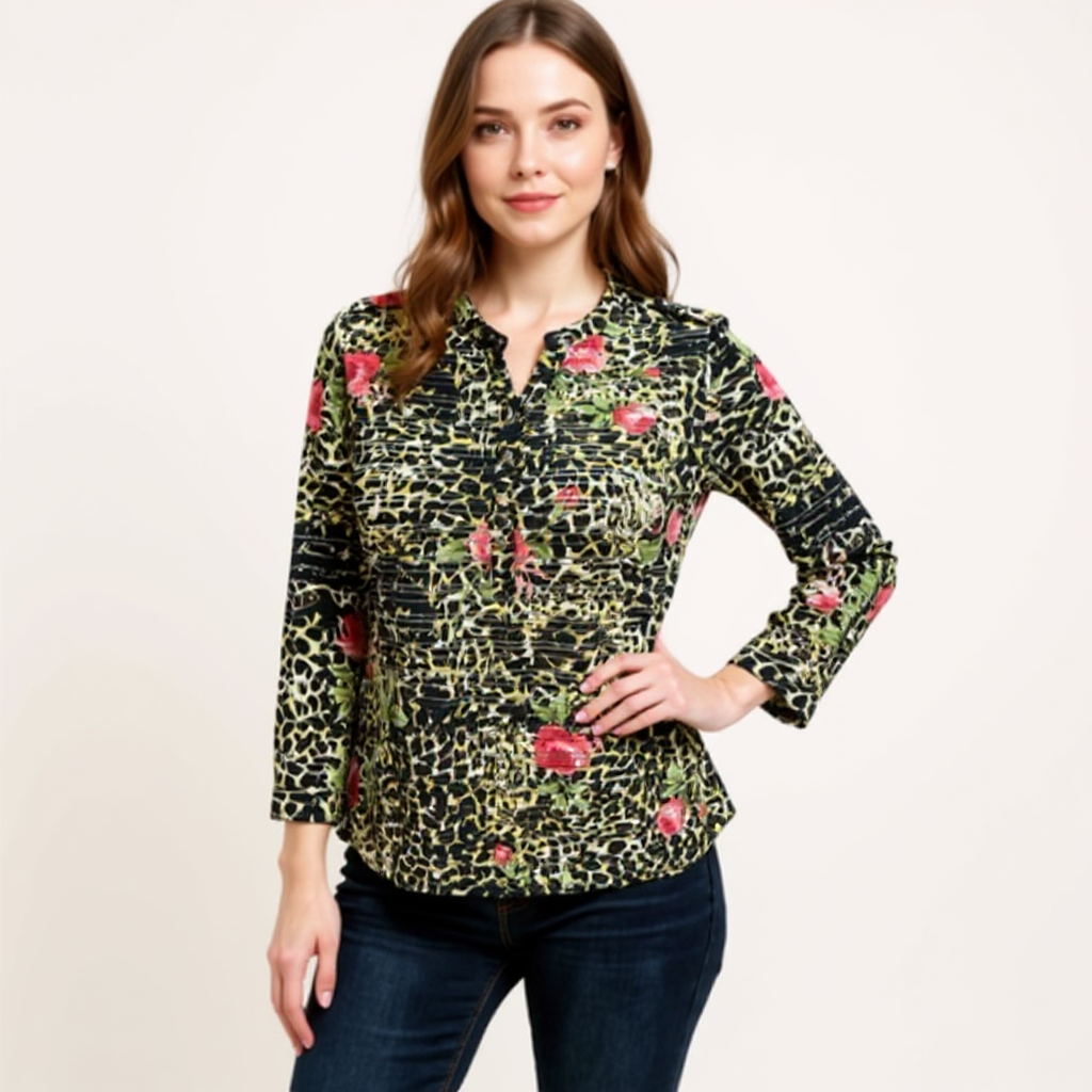 Cathy Daniels Black/Brown/Red Pre-Owned Ladies Top - Size Large