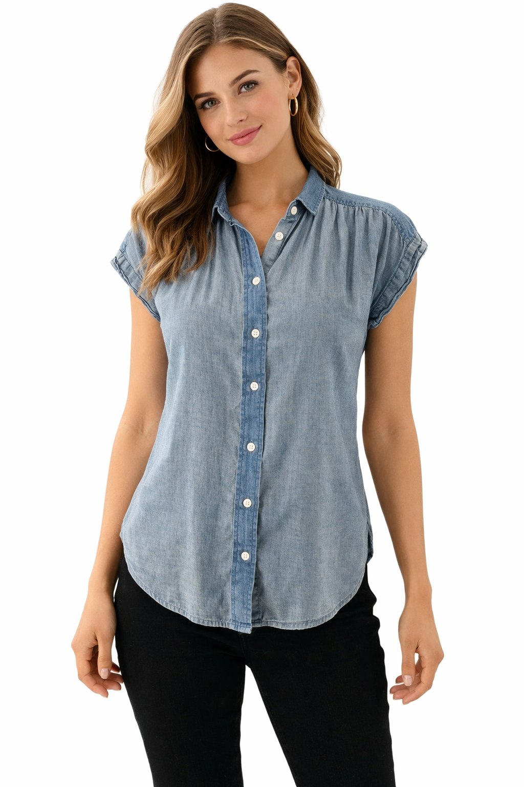 Levis - Blue Solid Pre-Owned Ladies Casual Top - Size Small