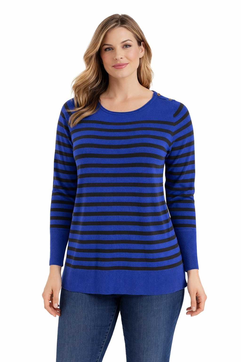 Ana Blue/Black Stripe Pre-Owned Ladies Casual Top -  Size 1X