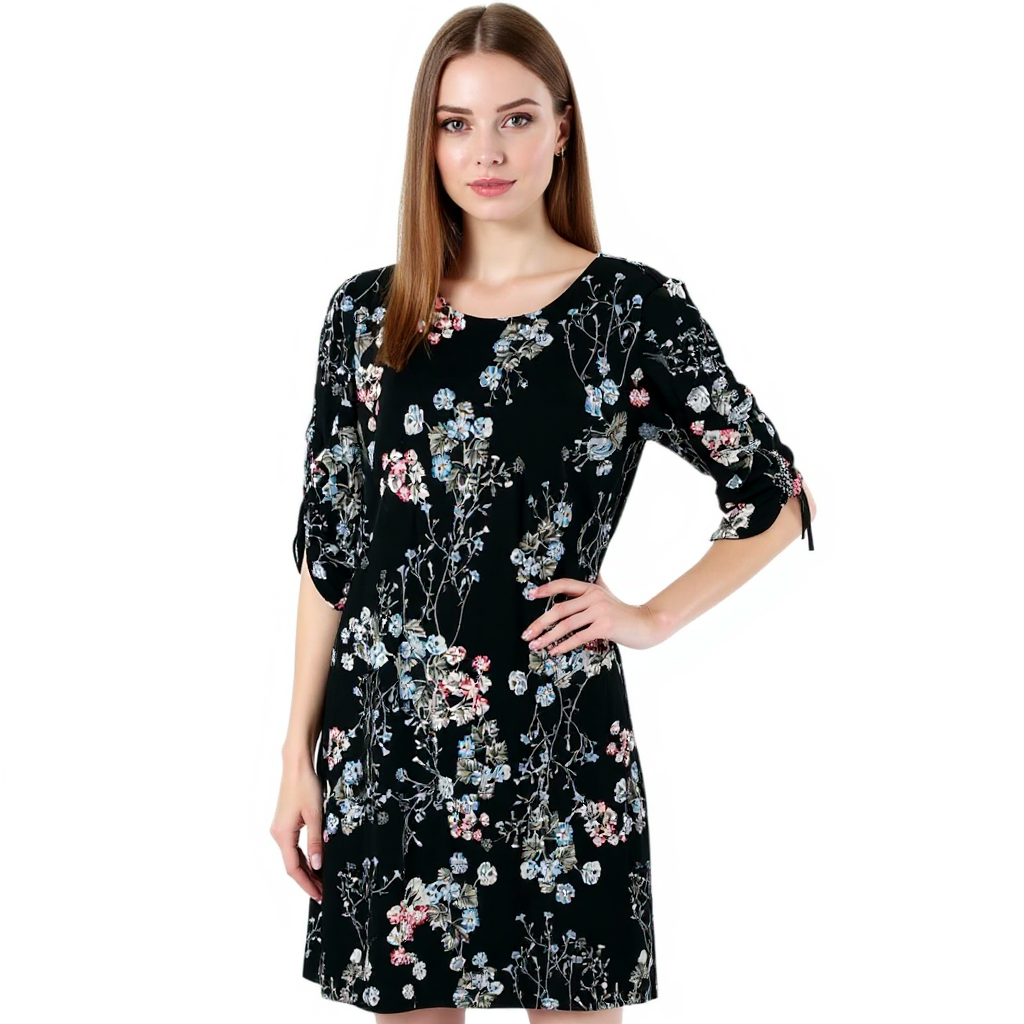 CeCe Black/Multi Floral Pre-Owned Ladies Dress - Size Large